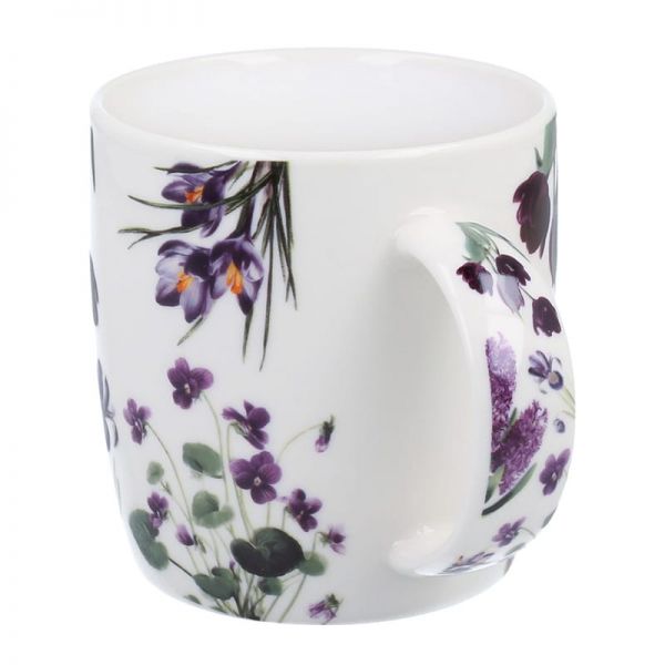 Virágos porcelán bögre – 400 ml – lila design díszdobozban