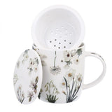 Virágos porcelán bögre szűrővel – 400 ml – fehér díszdobozos
