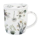 Virágos porcelán bögre szűrővel – 400 ml – fehér díszdobozos