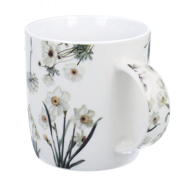 Virágos porcelán bögre szűrővel – 400 ml – fehér díszdobozos