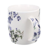 Virágos porcelán bögre szűrővel – 400 ml – kék díszdobozos