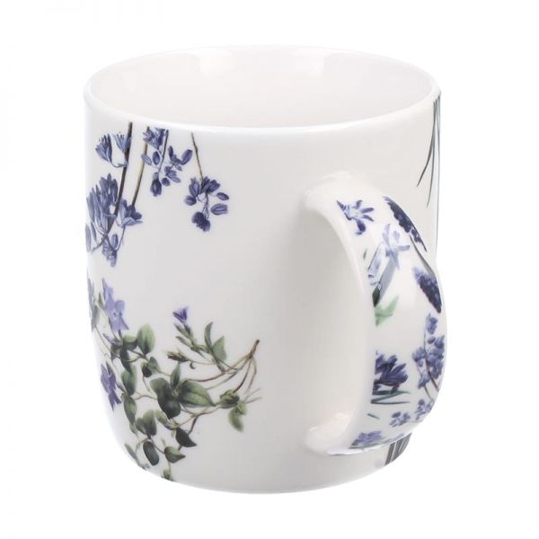 Virágos porcelán bögre szűrővel – 400 ml – kék díszdobozos