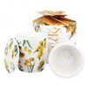 Virágos porcelán bögre szűrővel – 400 ml – sárga díszdobozos