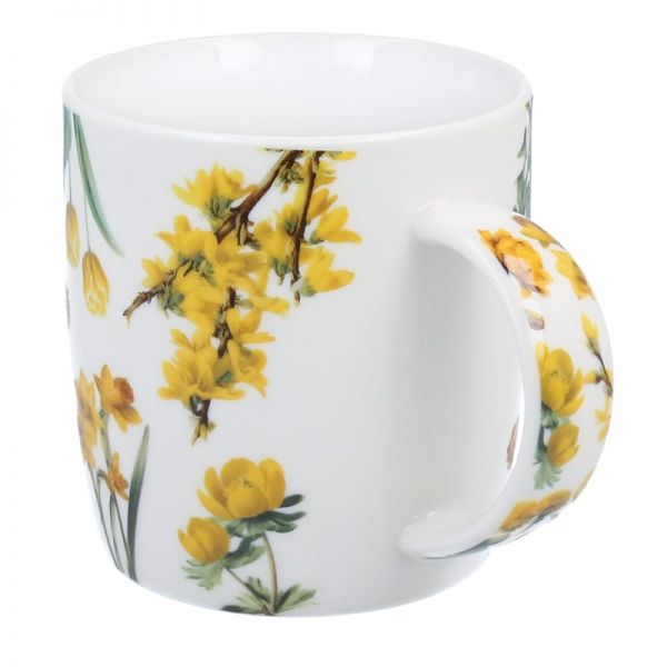 Virágos porcelán bögre szűrővel – 400 ml – sárga díszdobozos