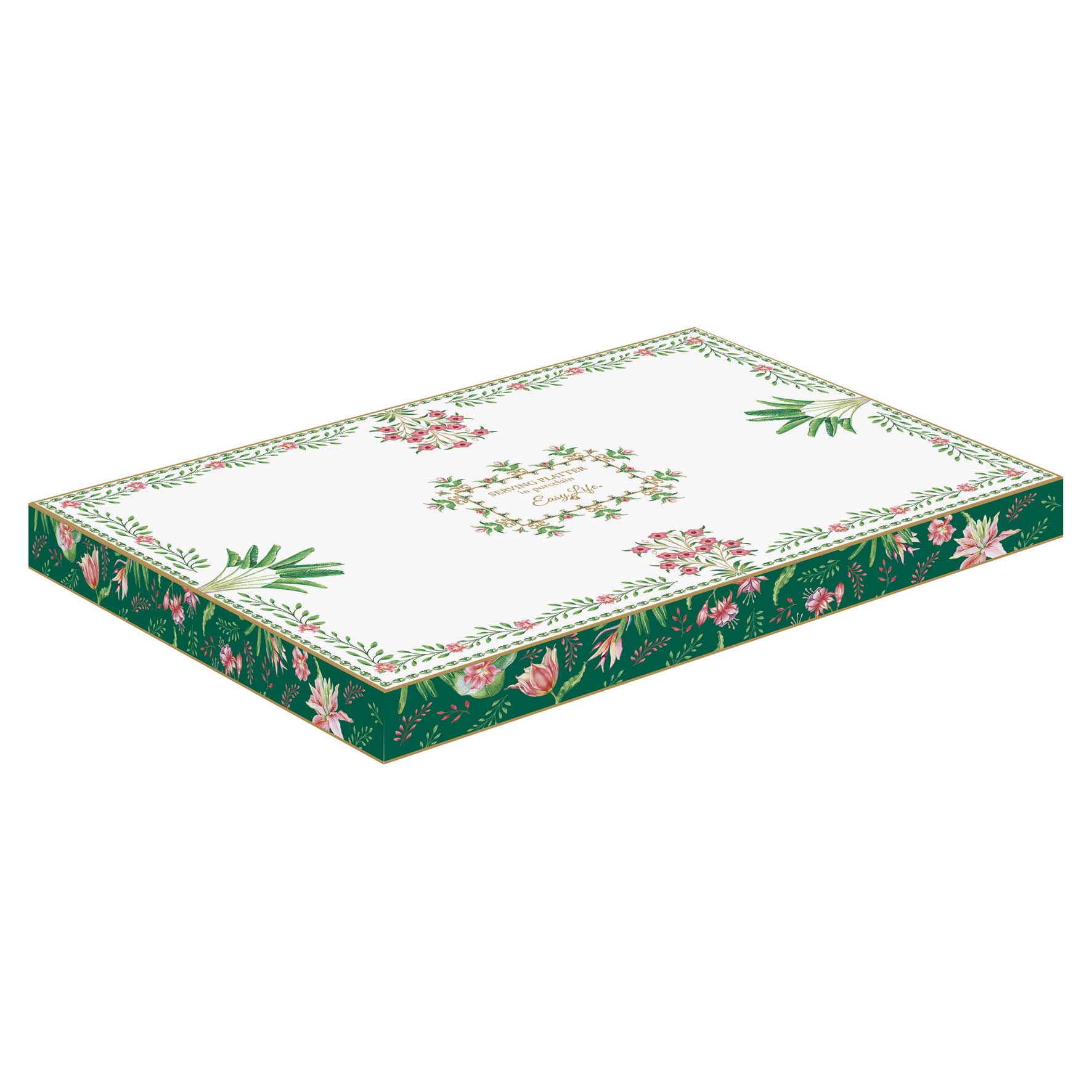 Bögre Virágos porcelán kínáló ovális tálca 35x23,5 cm díszdobozban Botanic Chic