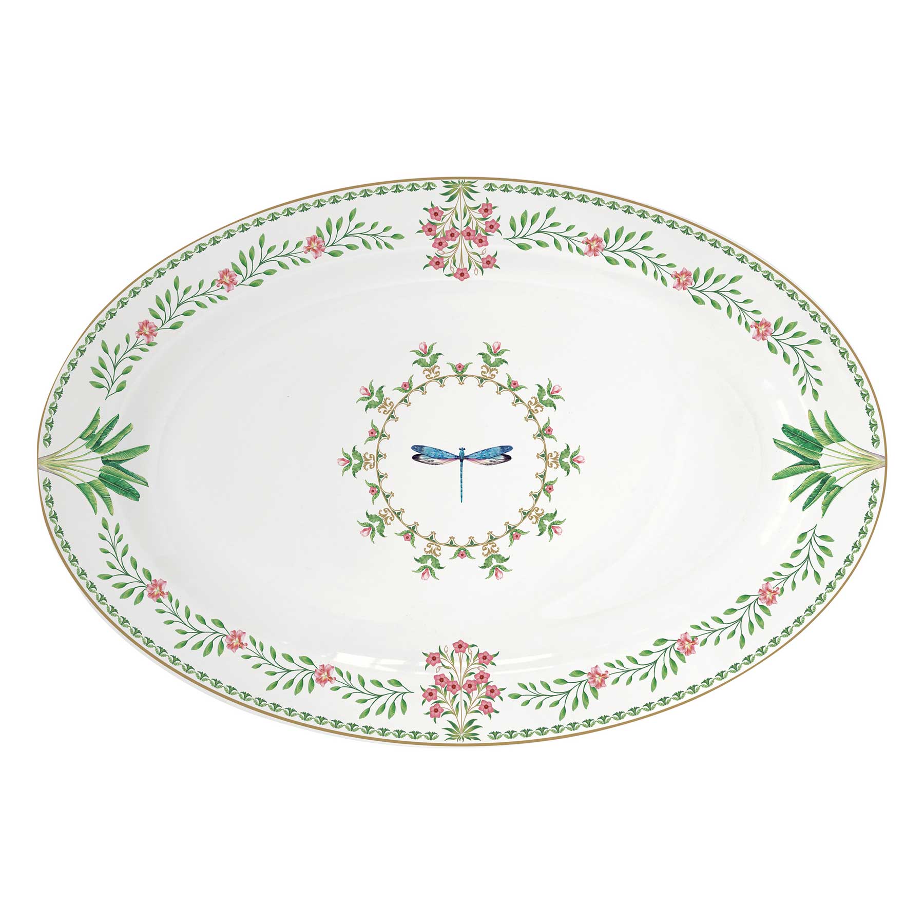 Bögre Virágos porcelán kínáló ovális tálca 35x23,5 cm díszdobozban Botanic Chic