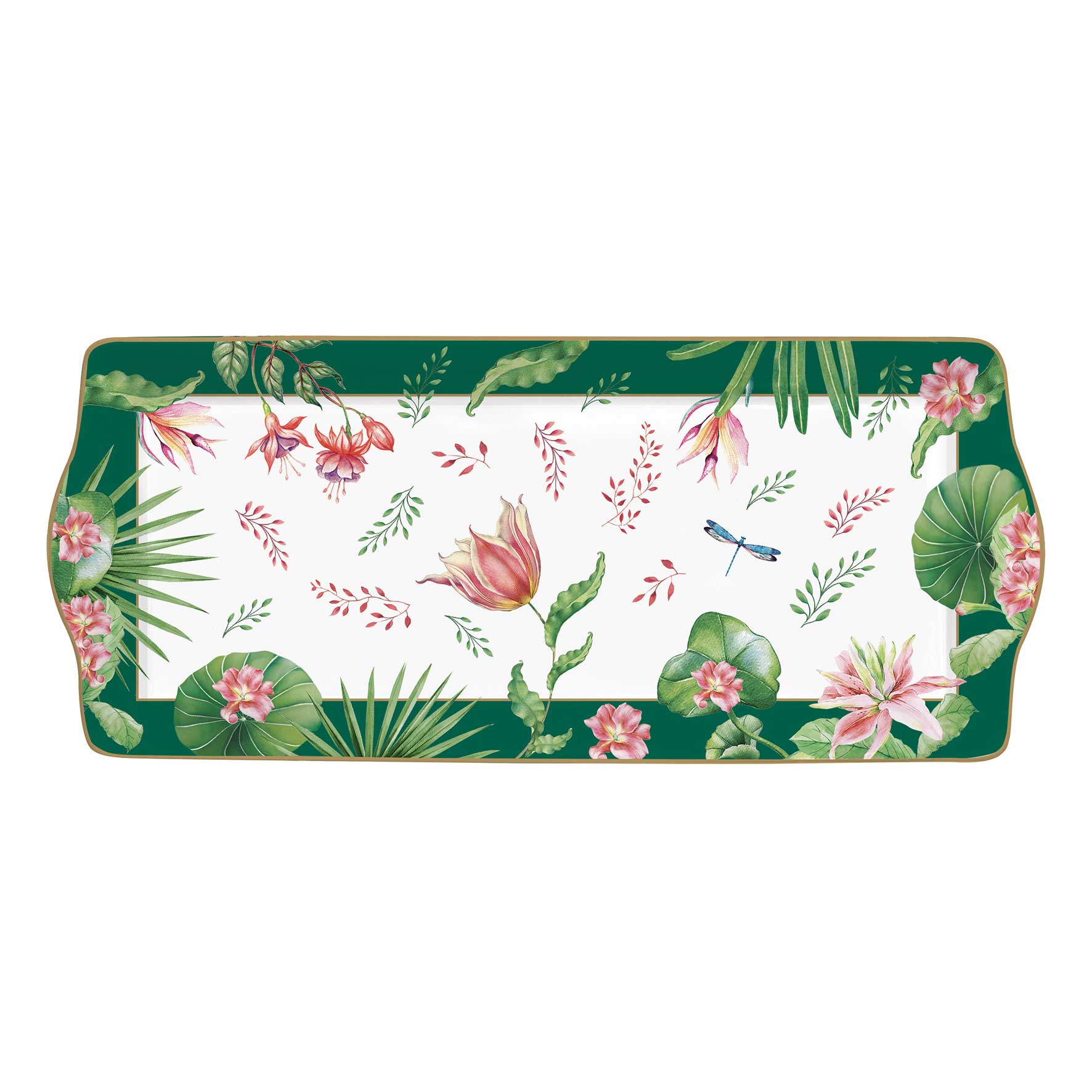 Bögre Virágos porcelán kínáló tálca 35x15 cm díszdobozban Botanic Chic