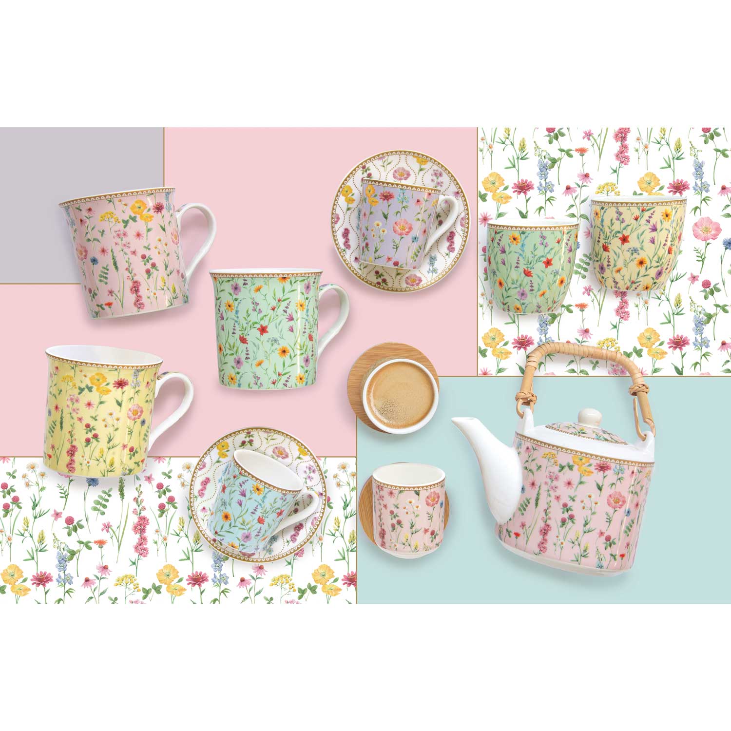 Bögre Virágos porcelán nagy bögre 600 ml Coffee Mania Meadow Flowers