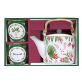 Teáskanna Virágos porcelán teáskanna 600 ml fémszűrővel pohárral díszdobozban Botanic Chic