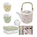 Bögre Virágos porcelán teáskanna szűrővel és pohárral szett Coffee Mania Meadow Flowers