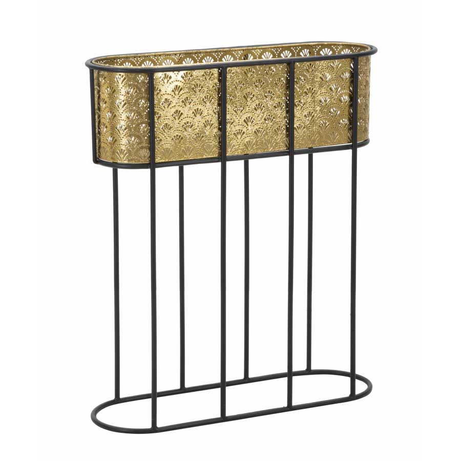 Modern Ovális virágtartó állvány fekete arany 60X20X70 cm Virágtartó állvány Mauro Ferretti