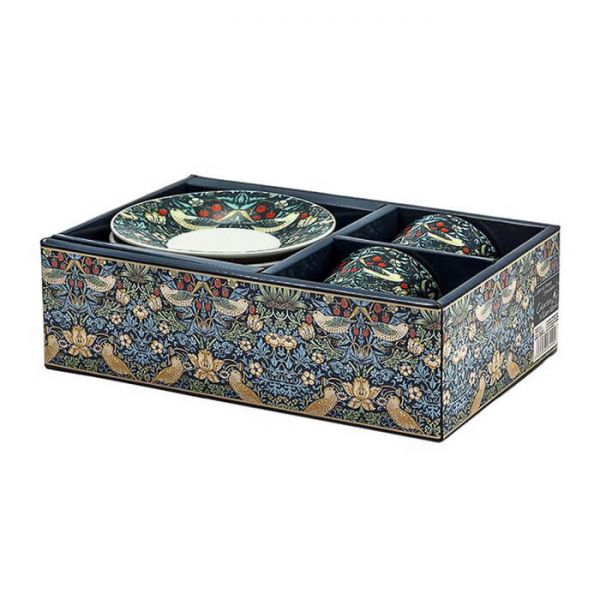 Bögre, csésze William Morris porcelán espresso kávés csésze aljjal - 2 darabos - Strawberry Thief