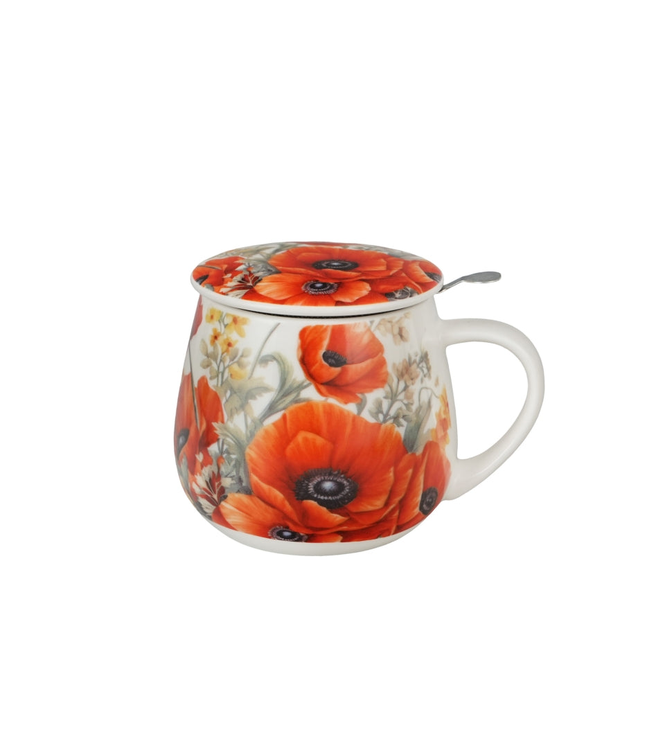 Porcelán pipacsos bögre fém szűrővel 430 ml ajándék díszdobozban Poppies