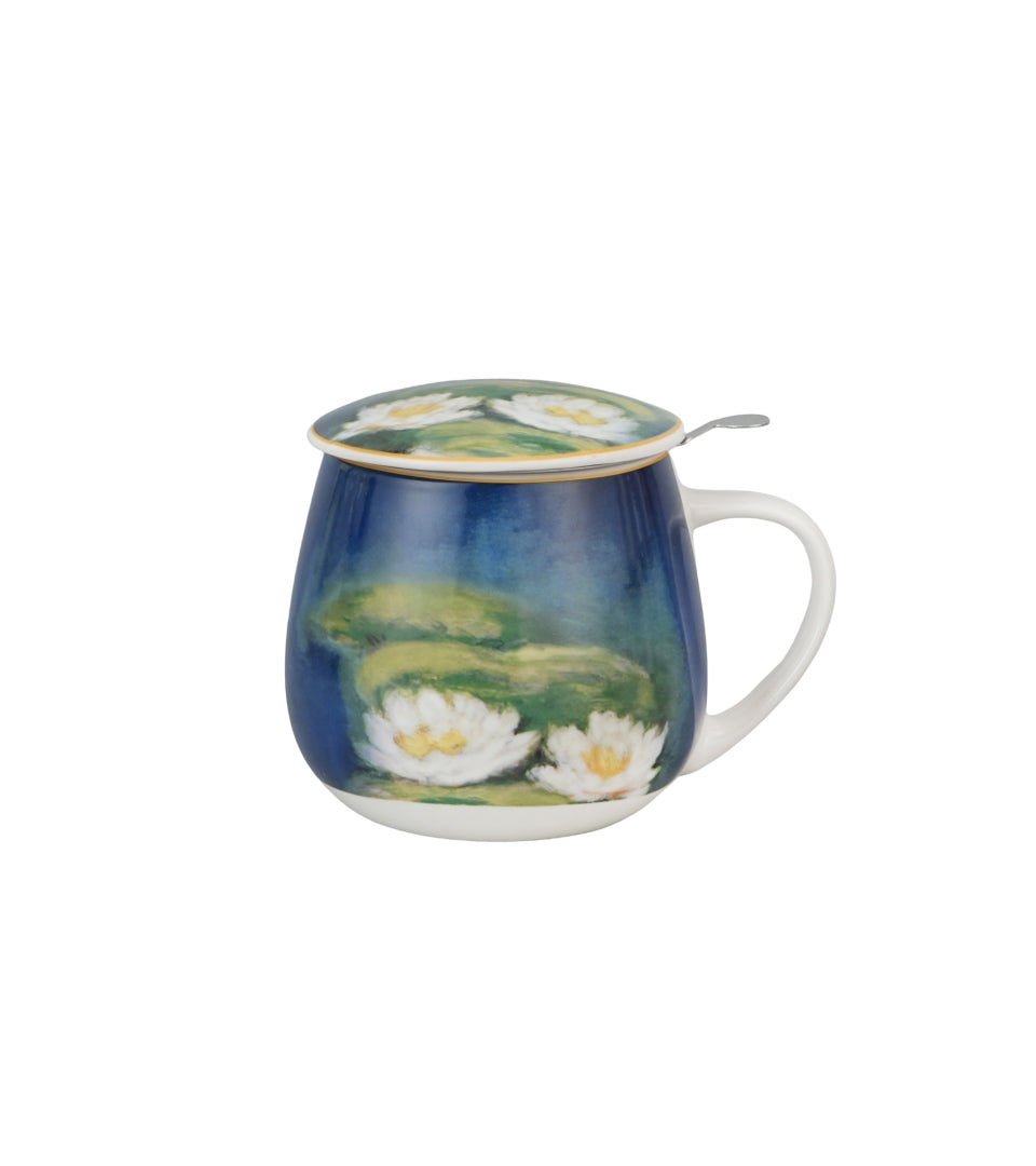 Monet porcelán öblös teás bögre fém szűrővel - 430 ml - Vízililiom