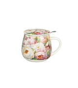 Porcelán virágos bögre fém szűrővel 430 ml ajándék díszdobozban Peonies