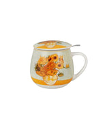 Porcelán teás bögre tetővel fém szűrővel 430 ml dobozban Van Gogh Napraforgók