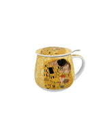 Porcelán teás bögre tetővel fém szűrővel 430 ml díszdobozban Gustav Klimt A Csók ekrü