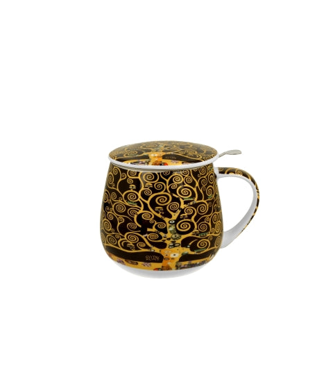 Porcelán teás bögre tetővel fém szűrővel 430 ml díszdobozban Gustav Klimt Életfa