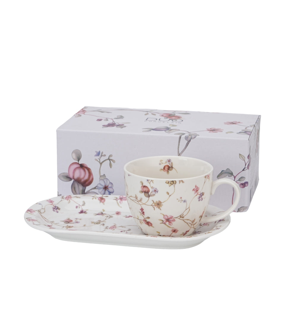 Porcelán reggeliző csésze hosszúkás aljjal 450 ml díszdobozban SAFA
