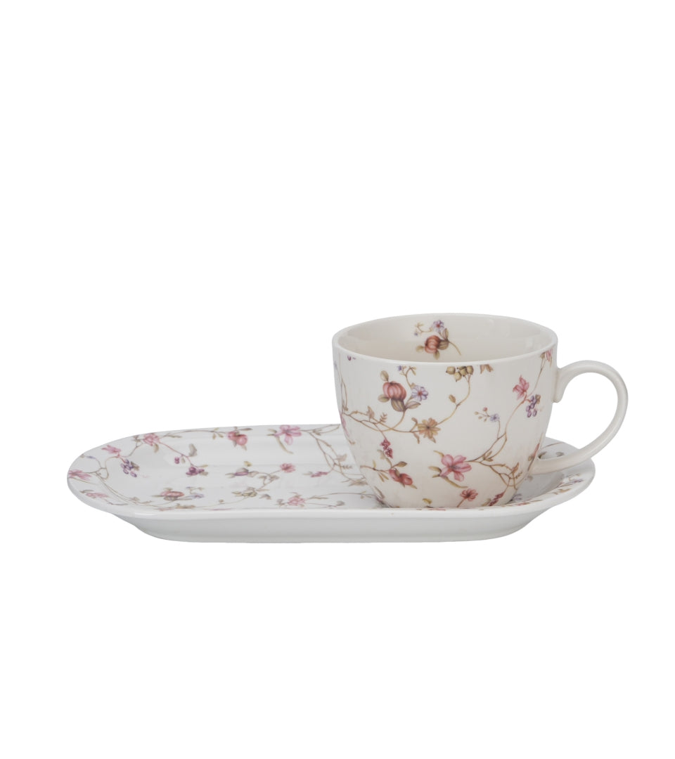 Porcelán reggeliző csésze hosszúkás aljjal 450 ml díszdobozban SAFA