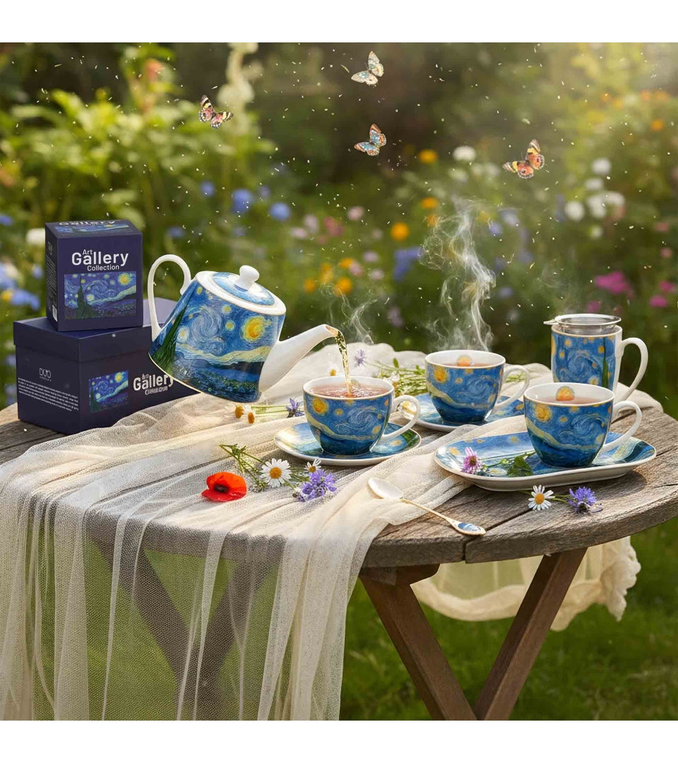 Porcelán reggeliző csésze aljal 450ml ajándék díszdobozban Van Gogh Csillagos éj