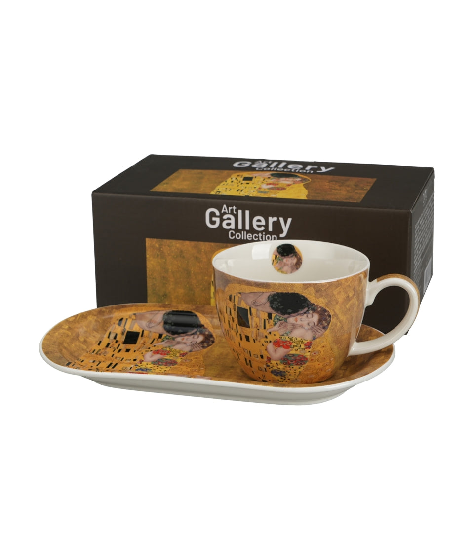 Porcelán reggeliző csésze aljjal 450 ml Klimt A Csók