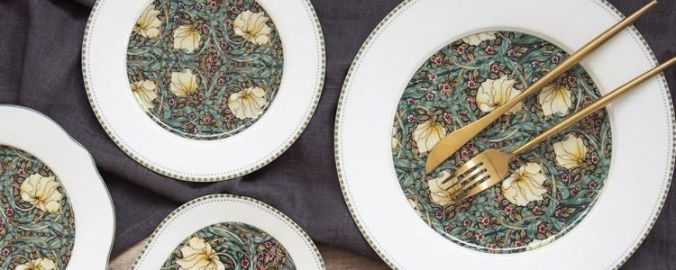 Tányér, étkészlet 18 részes porcelán étkészlet William Morris Black