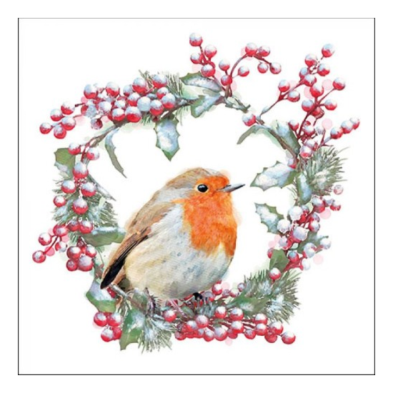 Szalvéta Karácsonyi papírszalvéta Robin in Wreath