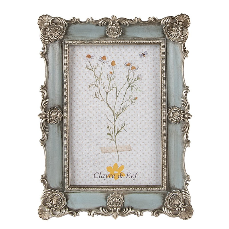 Képkeret Antikolt kék vintage képkeret ezüstös díszekkel 10x15 cm