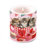 Gyertya Cicás átvilágítós viasz gyertya Cats in Tea Cups közepes