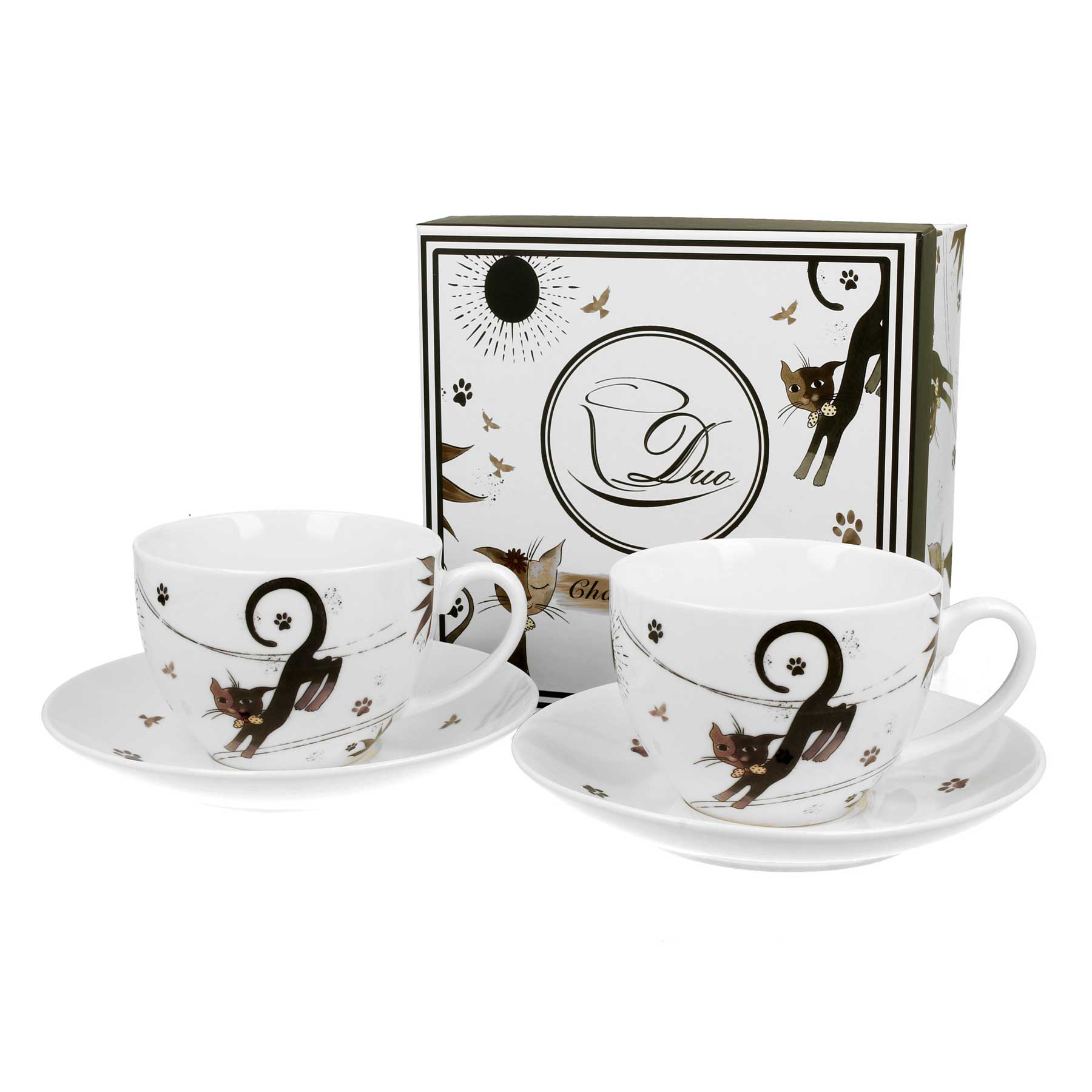 Bögre, csésze Cicás porcelán teás csésze aljjal két személyes 280 ml Charming cats