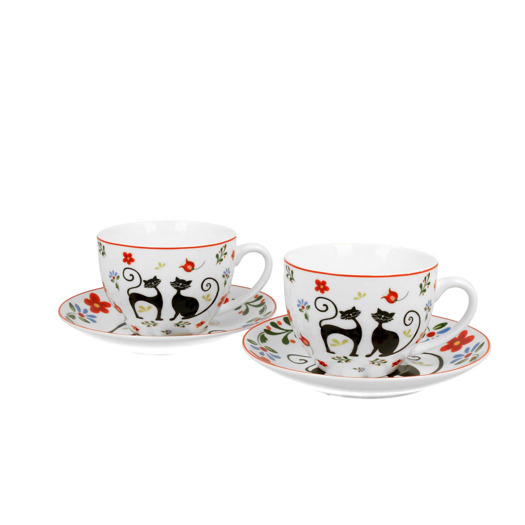 Bögre, csésze Cicás porcelán teás csésze aljjal két személyes 280 ml