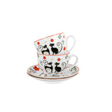 Bögre, csésze Cicás porcelán teás csésze aljjal két személyes 280 ml