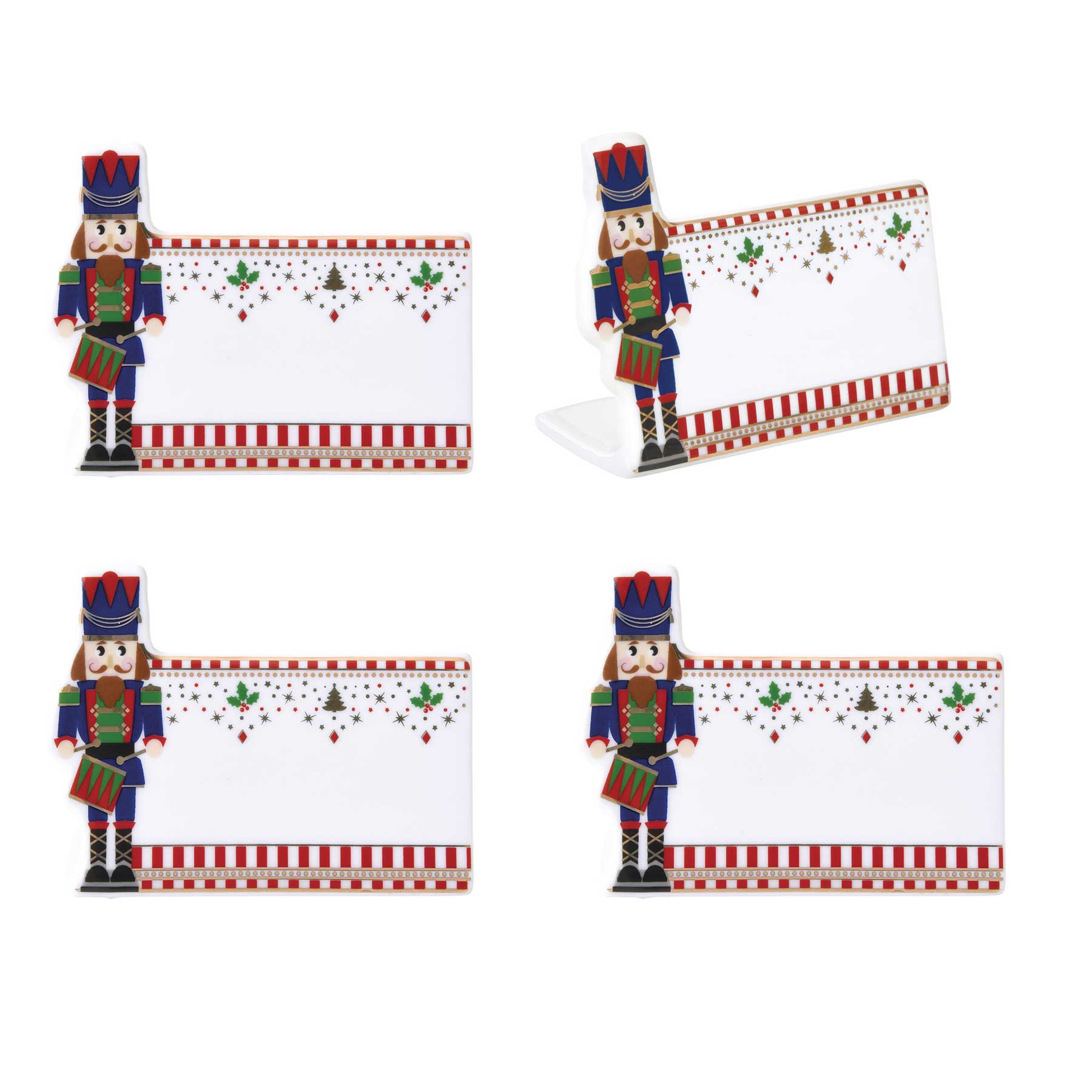 Karácsonyi dekoráció Diótörő karácsonyi asztali névtábla 4 db-os szett Nutcrackers