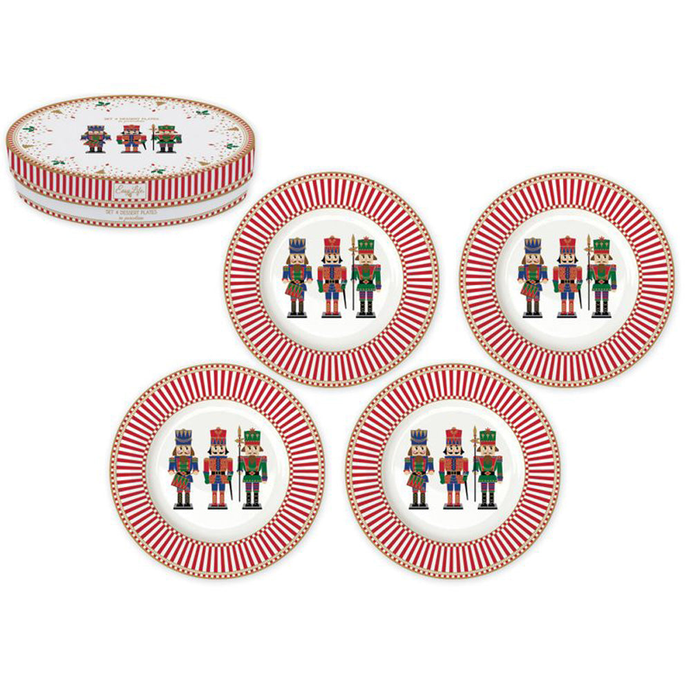 Tányér, étkészlet Diótörő karácsonyi porcelán desszertes tányér szett díszdobozban, 4 db-os, 19 cm - Nutcrackers