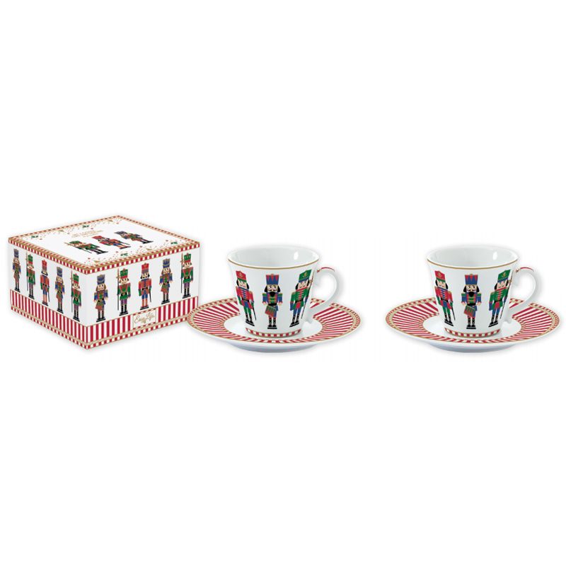 Bögre, csésze Diótörő karácsonyi porcelán eszpresszó csésze+alj szett díszdobozban, 2 személyes, 80 ml - Nutcrackers