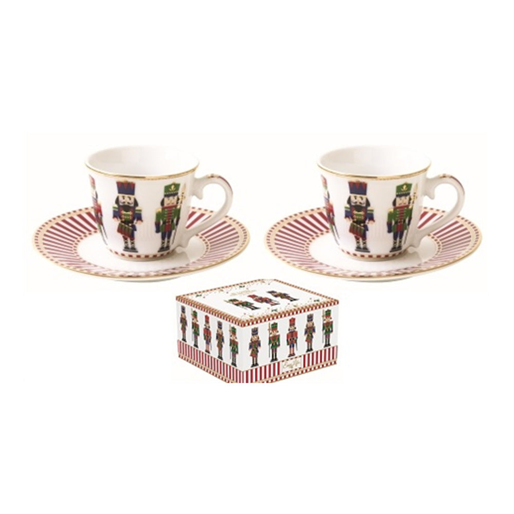Bögre, csésze Diótörő karácsonyi porcelán eszpresszó csésze+alj szett díszdobozban, 2 személyes, 80 ml - Nutcrackers