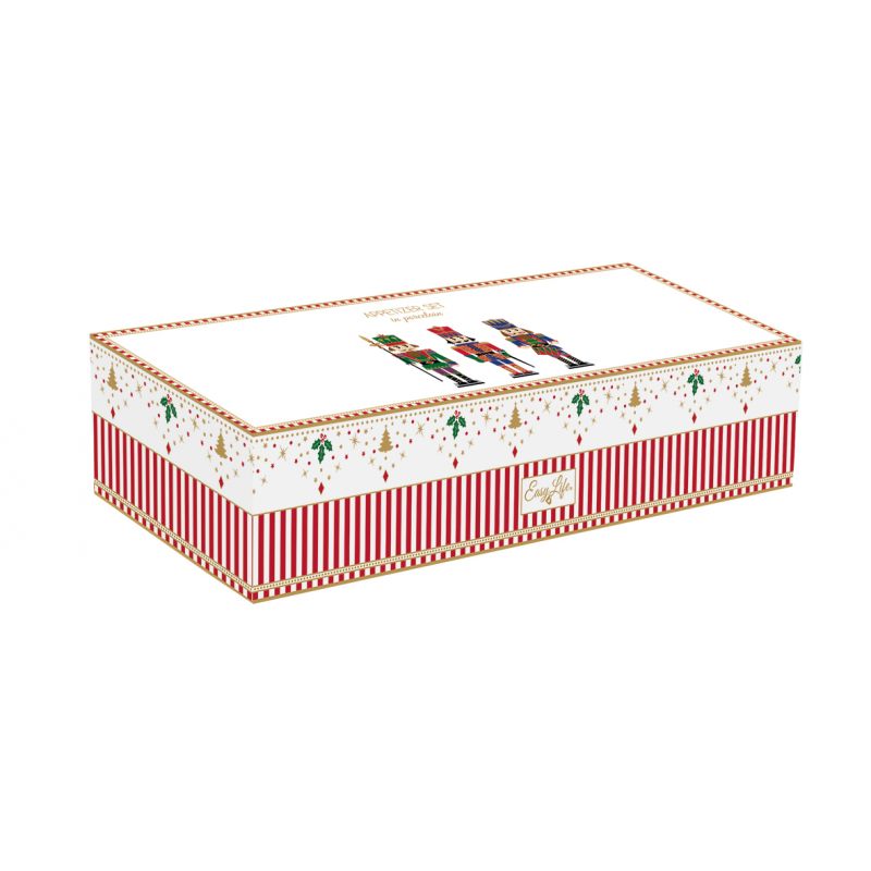 Tálka Diótörő porcelán csillag alakú kínáló tálka szett bambusztálcán, 4 részes, 34x12 cm, díszdobozban - Nutcrackers