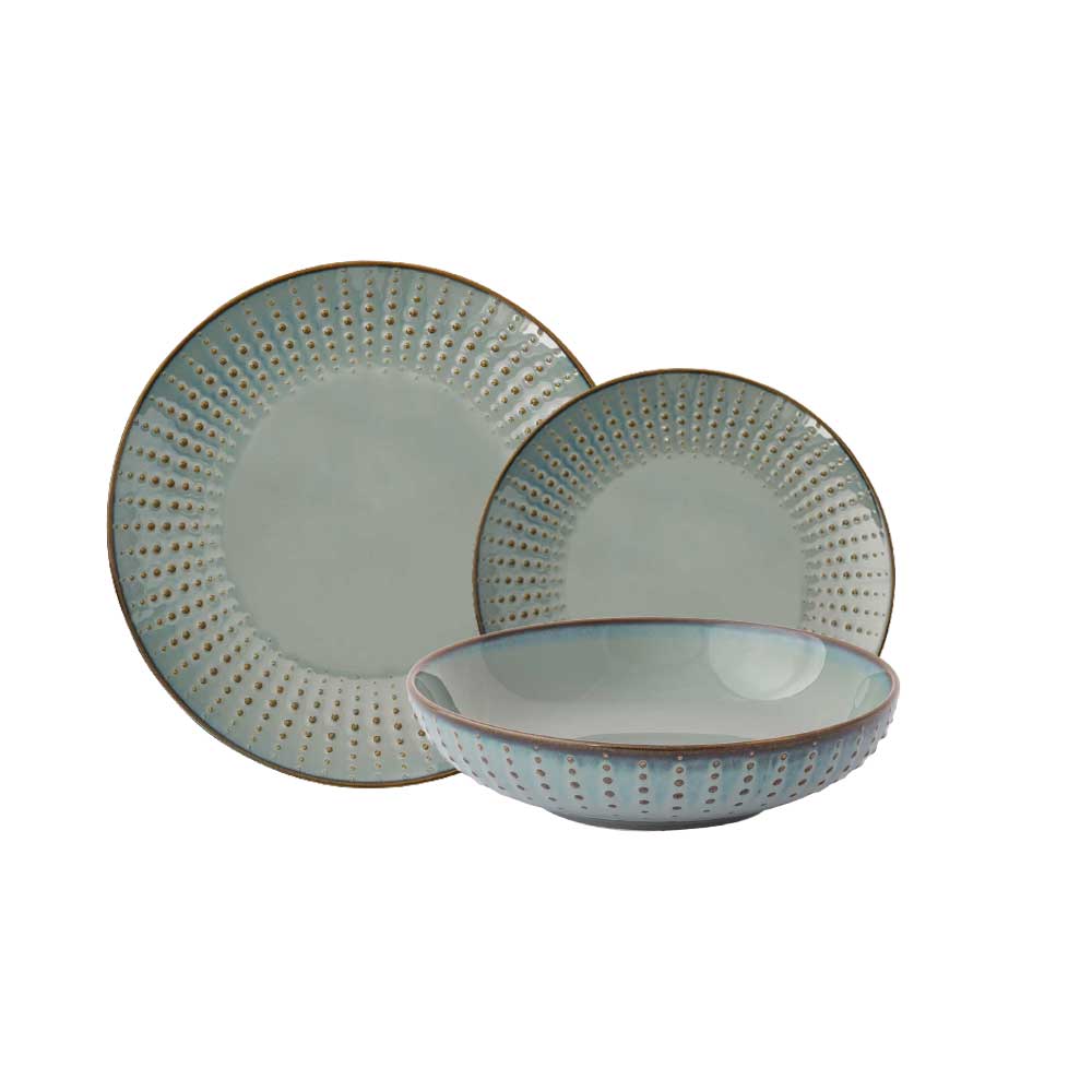 Tányér, étkészlet Drops Celadon modern porcelán 18 részes étkészlet