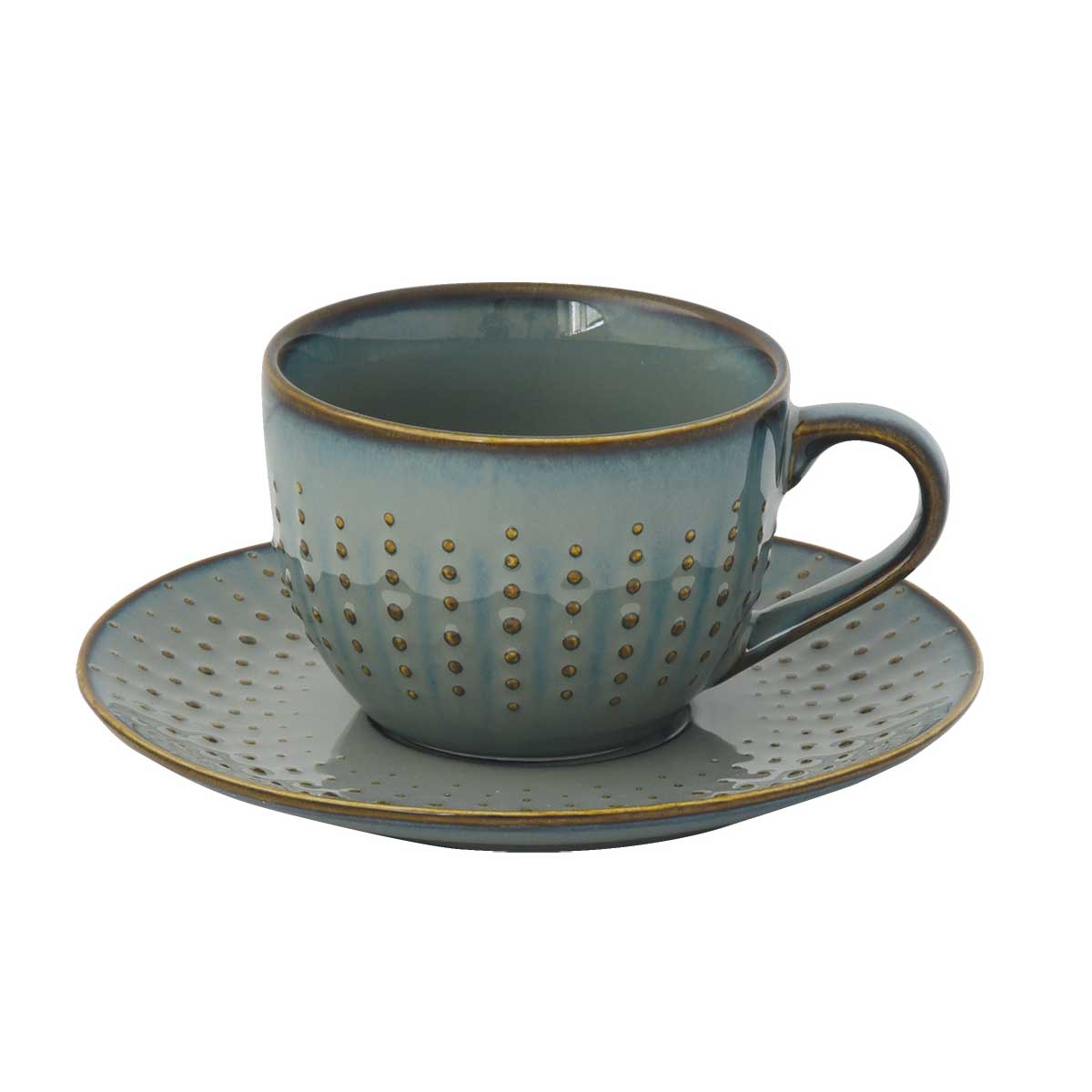 Bögre, csésze Drops Celadon modern porcelán teáscsésze aljjal