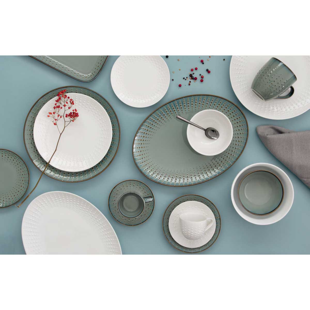 Tálka Drops Celadon porcelán tál 20 cm