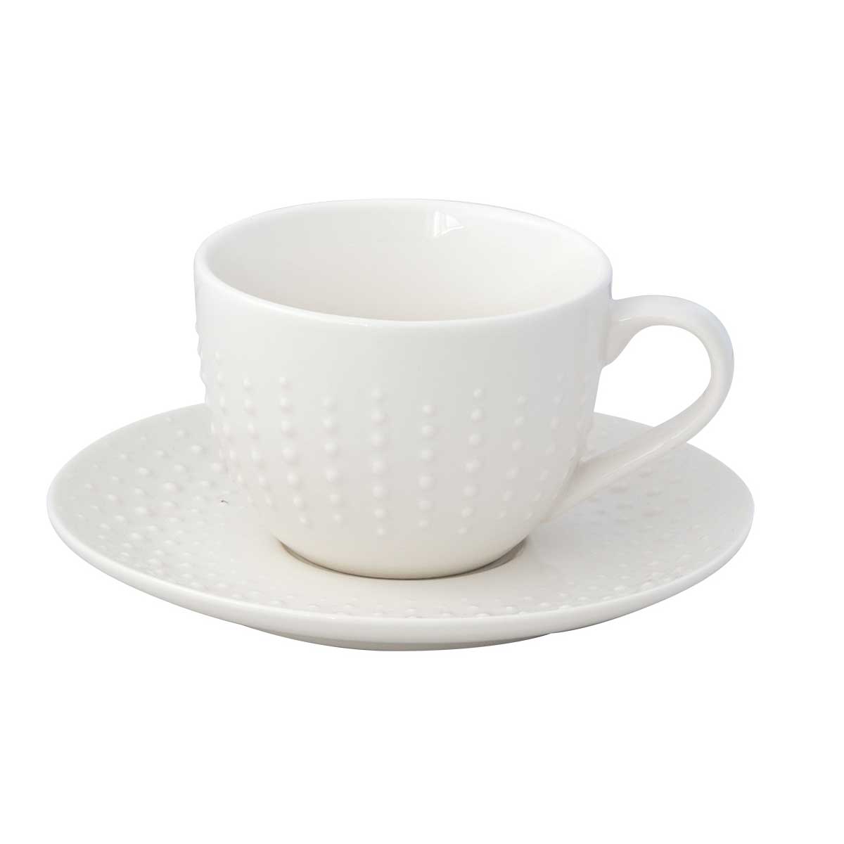 Bögre, csésze Drops fehér modern porcelán teáscsésze aljjal