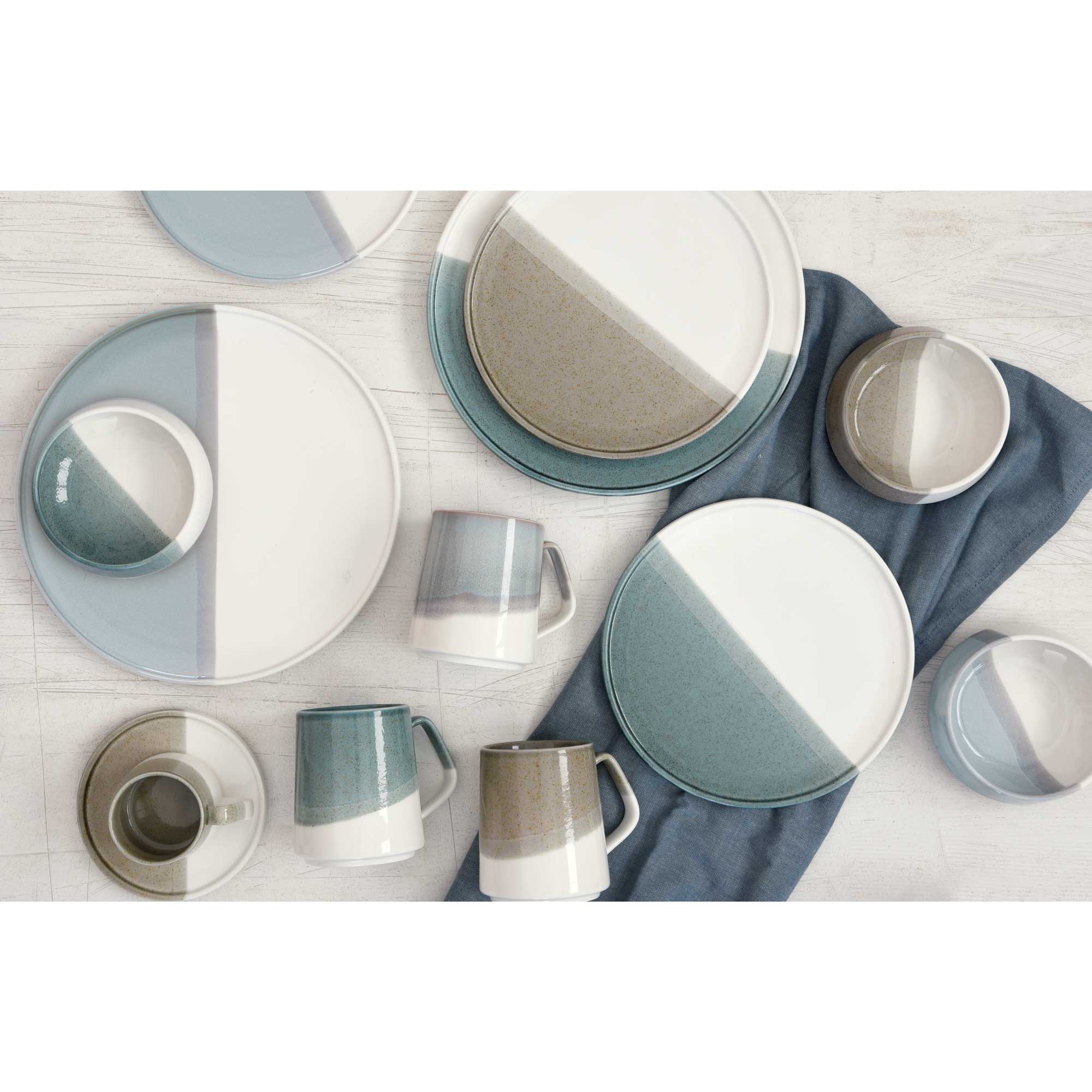 Tányér, étkészlet Dupla színes porcelán desszertes tányér zöld fehér