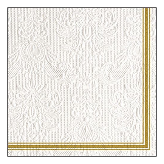 Szalvéta Elegance Lea fehér arany dombornyomott papírszalvéta 33x33cm