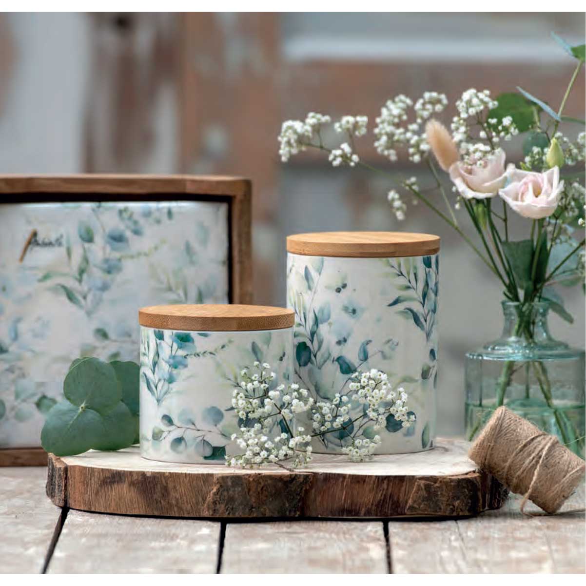 Konyhai tároló Eucalyptus porcelán konyhai tároló szilikon zárógyűrűvel közepes