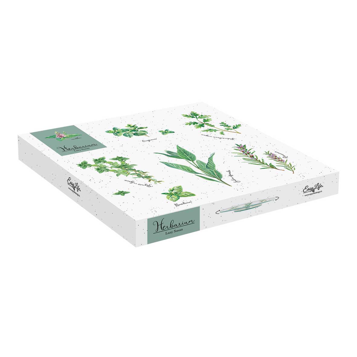 Tál Forgó üvegtál 32cm fűszernövényes díszdobozban Herbarium
