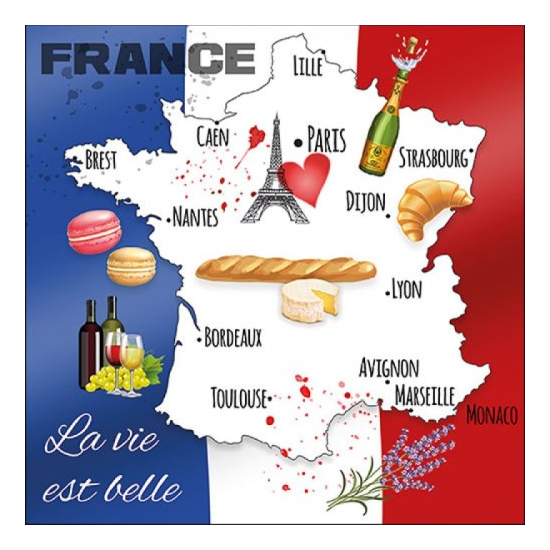 Szalvéta France papírszalvéta, 33x33cm - La Vie Est Belle