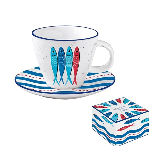 Bögre, csésze Halmintás Porcelán teás csésze aljjal Sardine's Party SARD