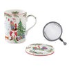 Tányér, étkészlet Joyful Santa karácsonyi porcelán bögre fém szűrővel