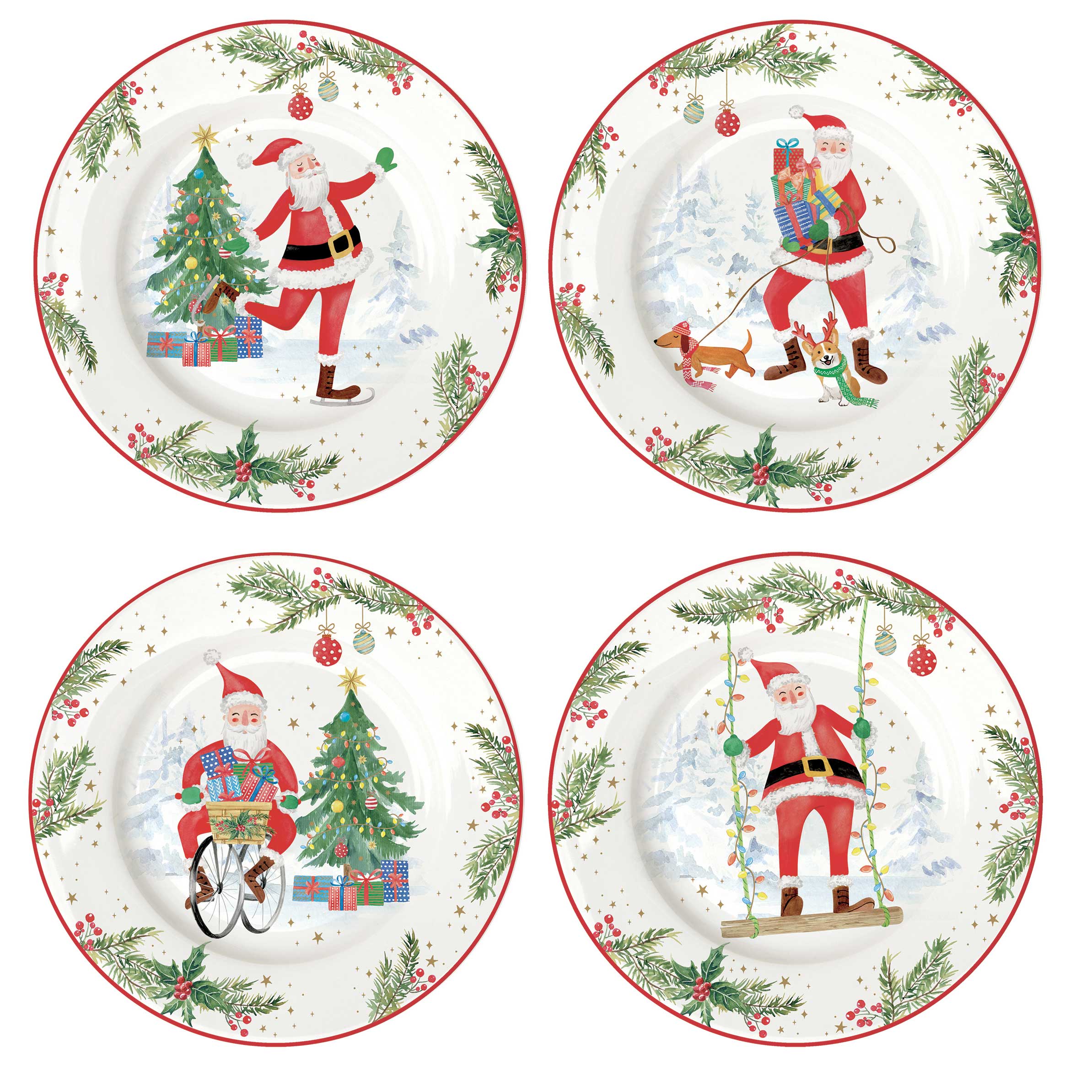 Tányér, étkészlet Joyful Santa karácsonyi porcelán desszertes tányér szett